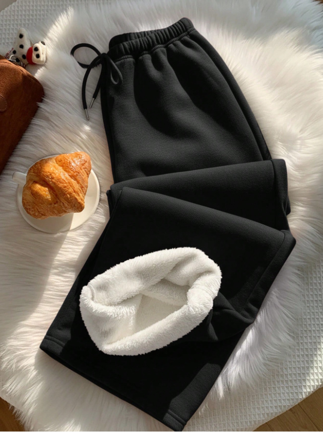 Women's Fleece-Lined Wide Leg Sweatpants - Warm Winter Joggers, view 2