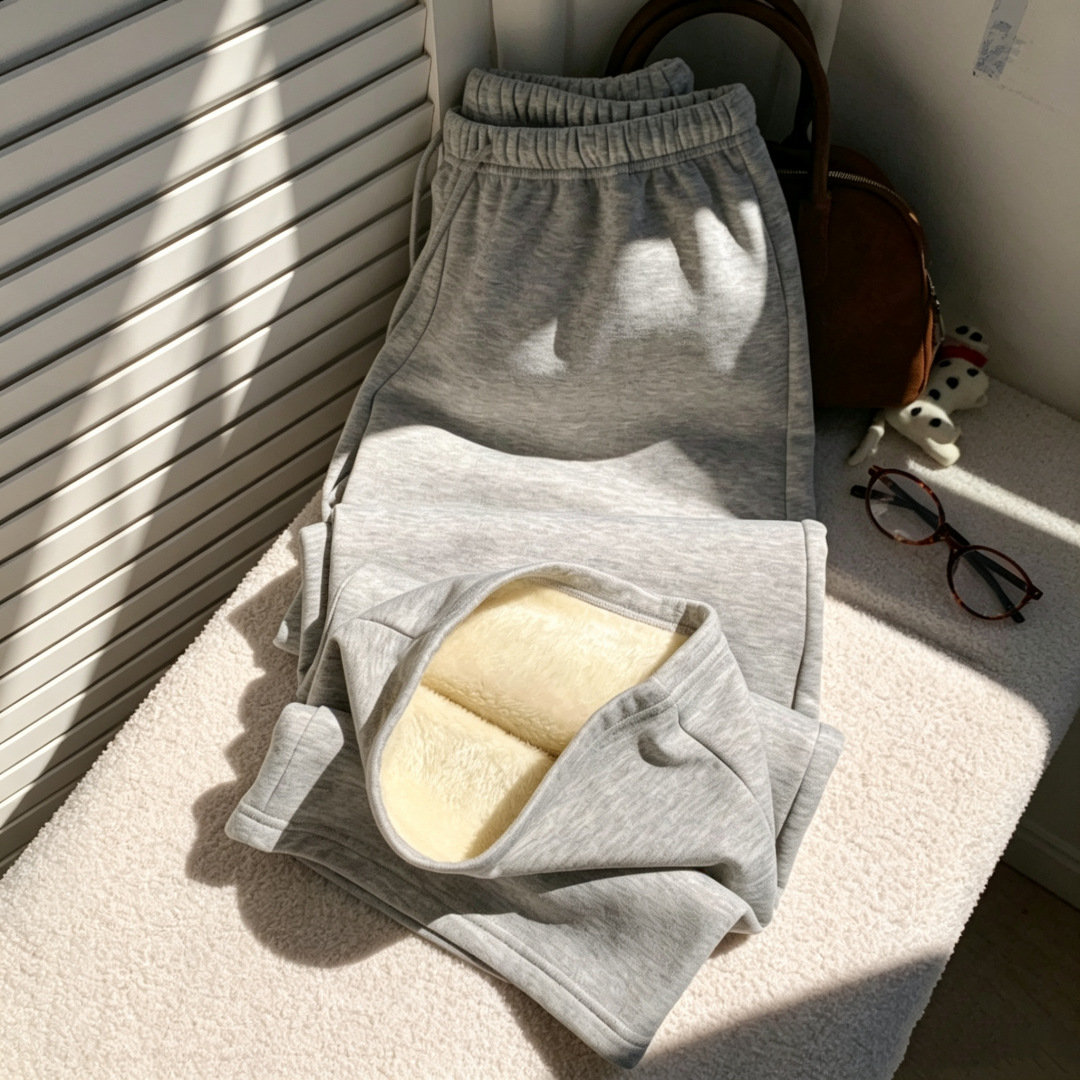 Women's Fleece-Lined Wide Leg Sweatpants - Warm Winter Joggers, view 4