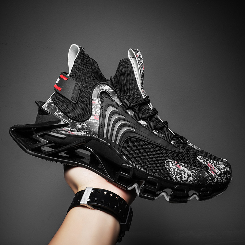 Marble Print Blade-Sole High-Top Running Shoes, Sports - Men, view 2