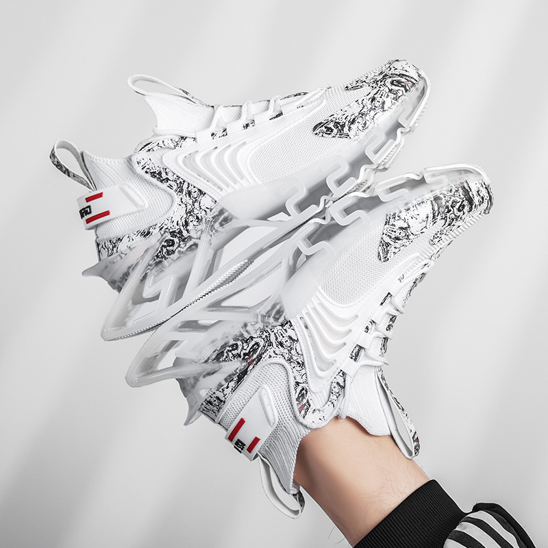 Marble Print Blade-Sole High-Top Running Shoes, Sports - Men, view 4