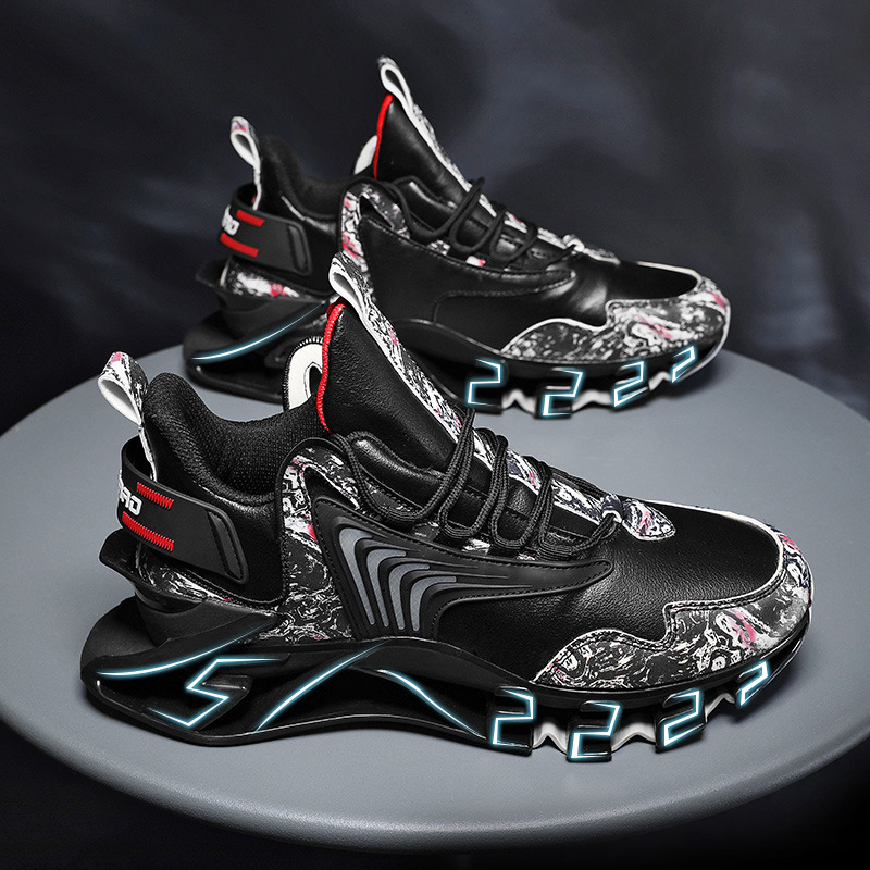 Marble Print Blade-Sole High-Top Running Shoes, Sports - Men, view 3