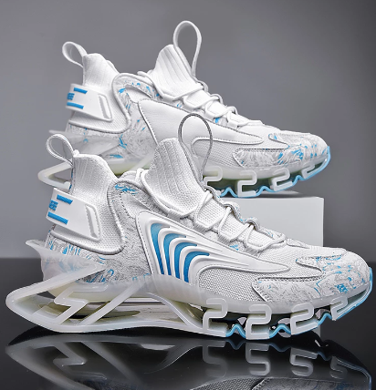 Marble Print Blade-Sole High-Top Running Shoes, Sports - Men