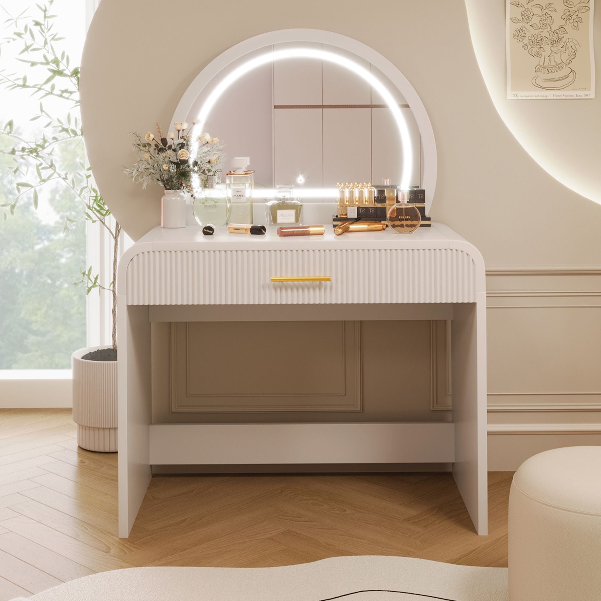 39" Makeup Vanity Table with LED Touch Screen Mirror & Drawer, view 3