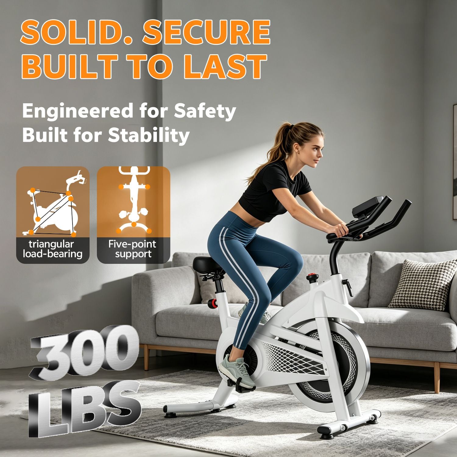 Indoor Exercise Bike — Stationary Cycling Bike, Adjustable Seat & Handlebar, view 4