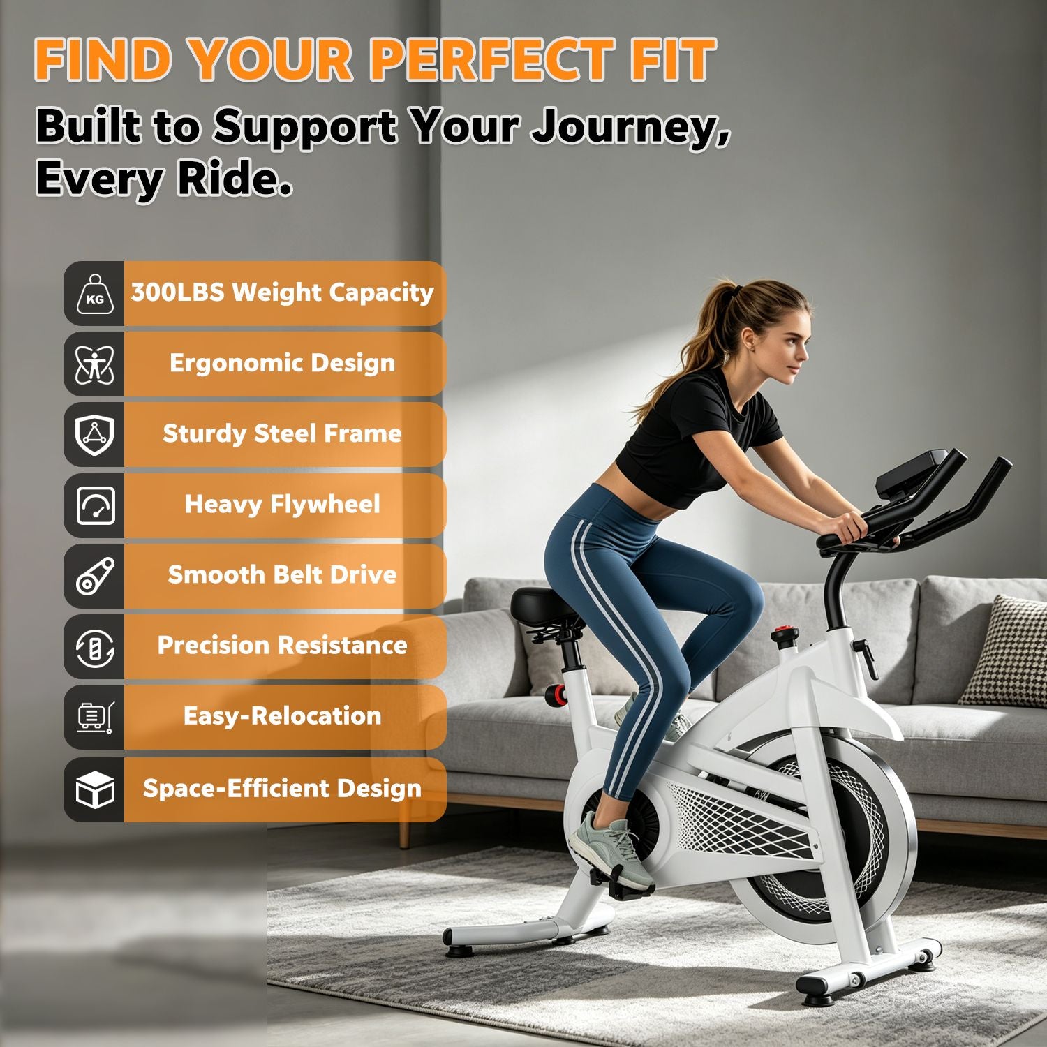 Indoor Exercise Bike — Stationary Cycling Bike, Adjustable Seat & Handlebar, view 7