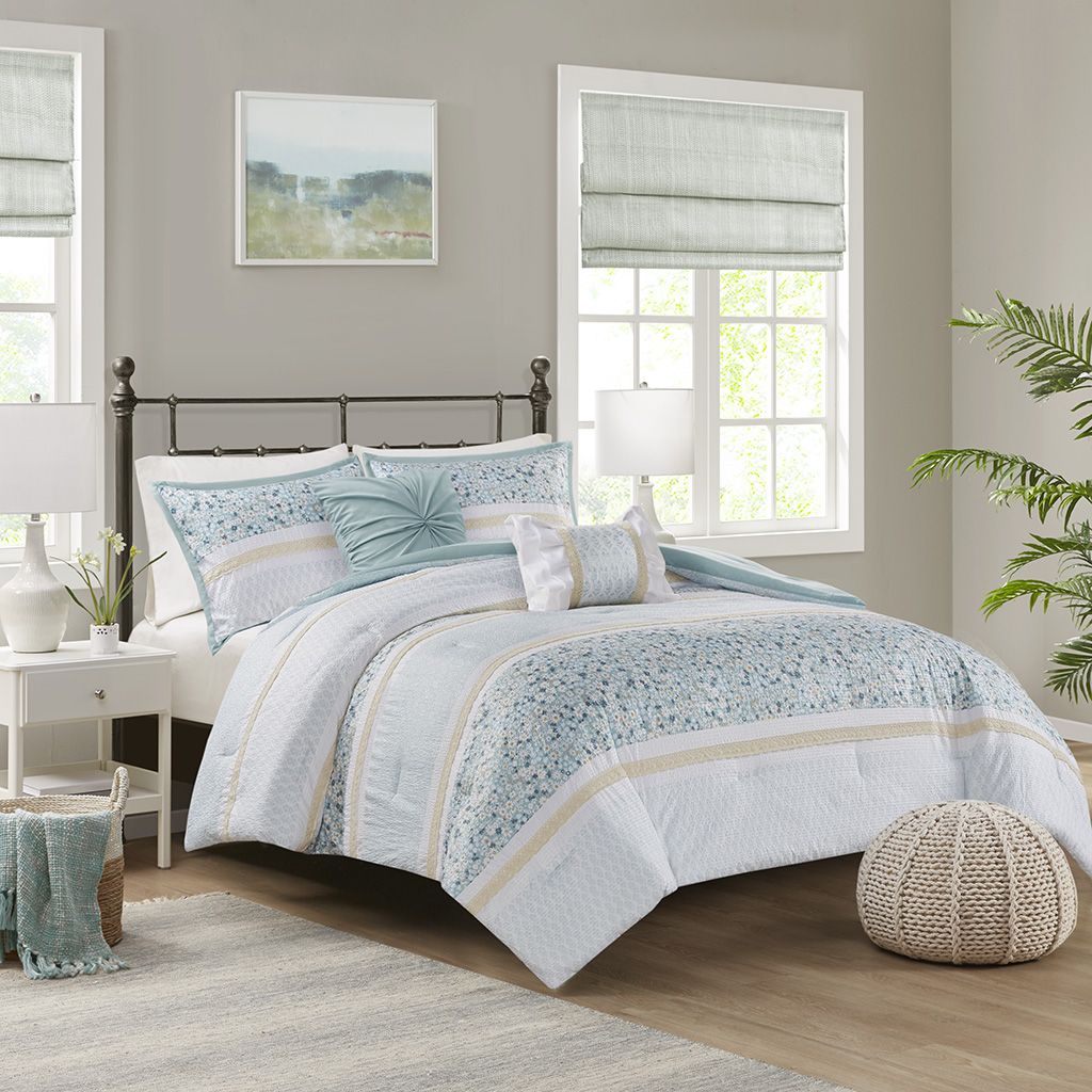 A Fully Styled Aqua Bed in One Box — 5-Piece Seersucker Comforter Set, view 2