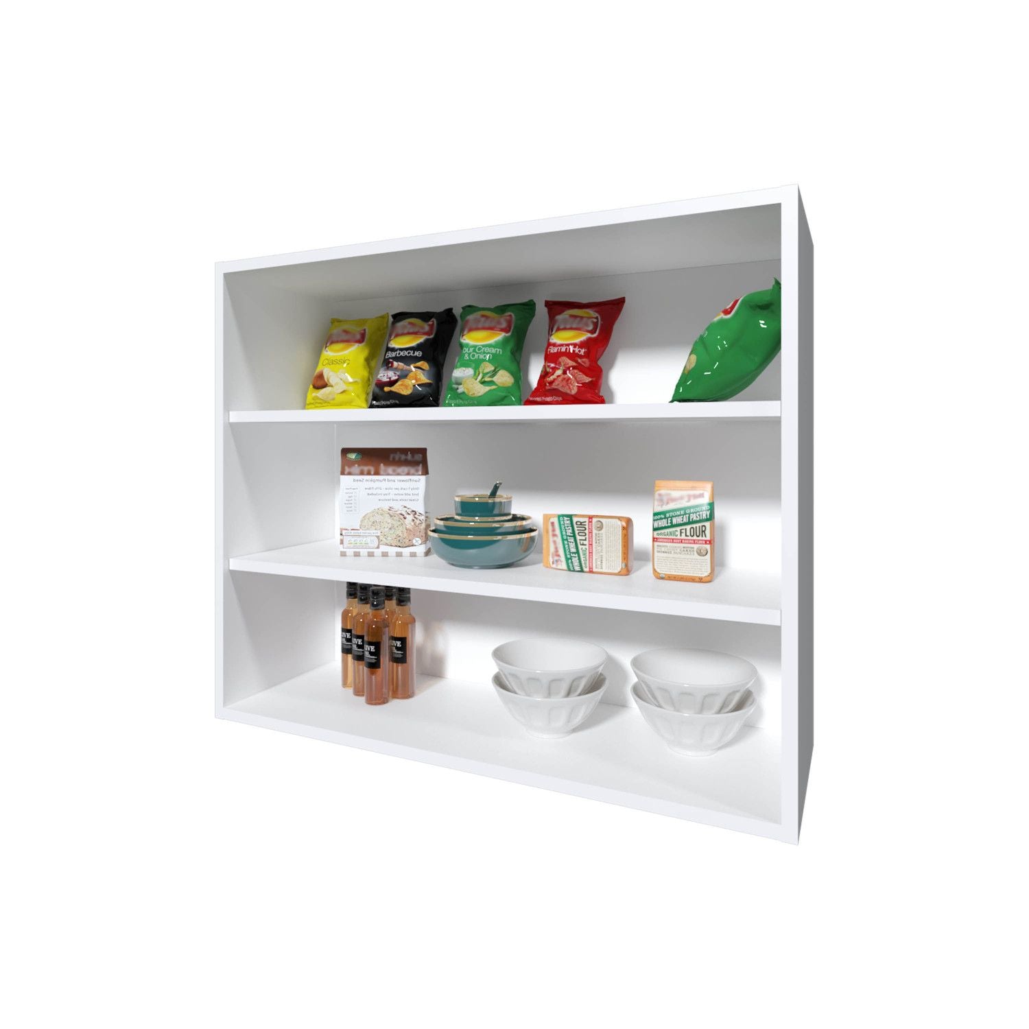White Wall-Mounted Kitchen Cabinet — 3-Shelf Open Melamine Storage, view 6