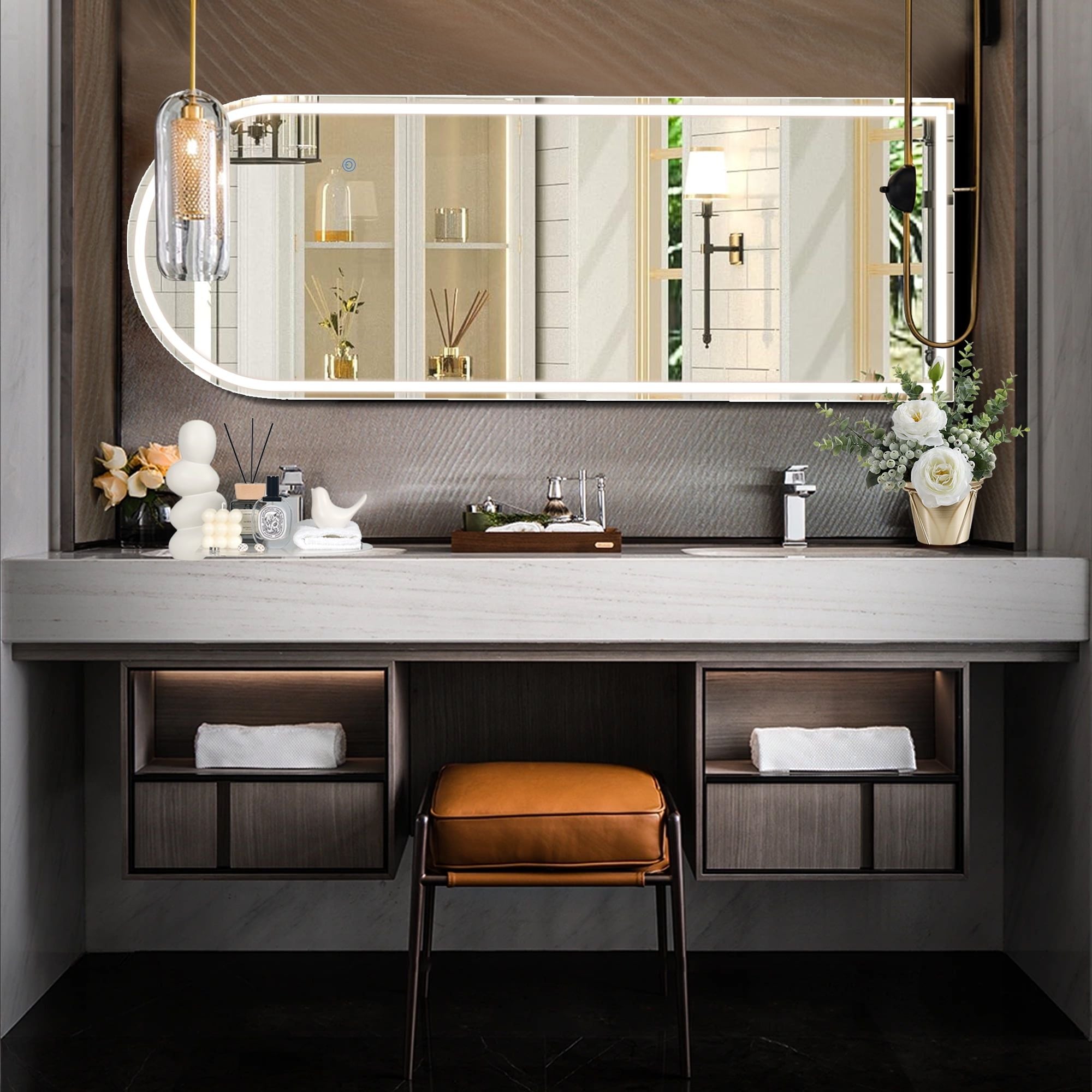 64" x 21" LED Arched Floor Mirror with Aluminum Frame & Touch Dimmer, view 2