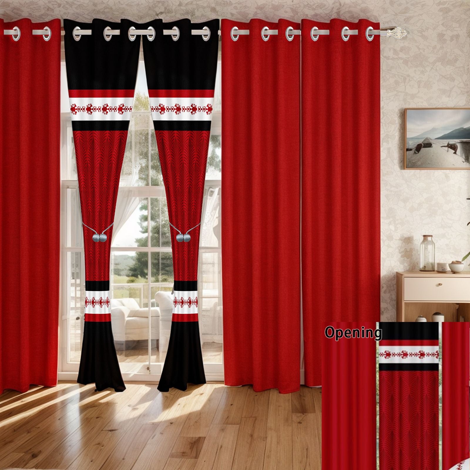 Bold Red & Black 9-Piece Bedspread and Curtain Set, view 6