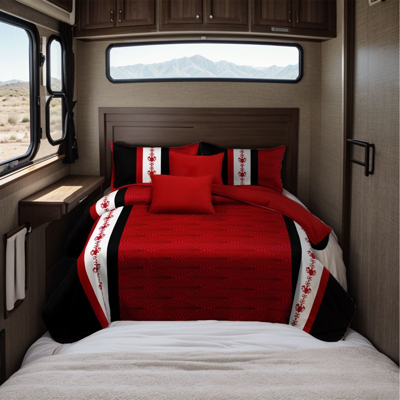 Bold Red & Black 9-Piece Bedspread and Curtain Set, view 8
