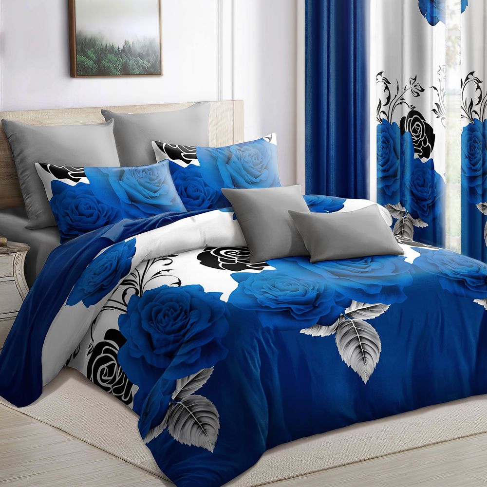 Blue Rose 9-Piece Bedspread & Curtain Set — Queen/King/Cal King, view 4