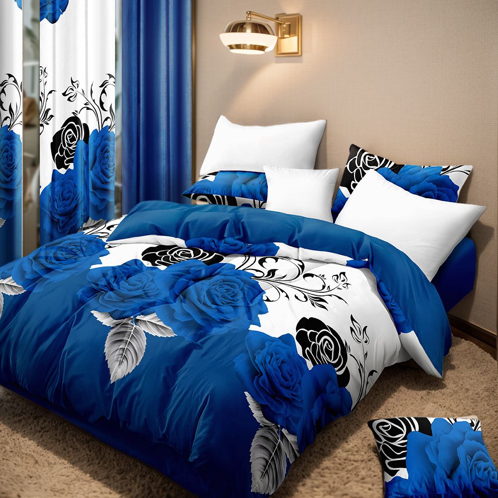 Blue Rose 9-Piece Bedspread & Curtain Set — Queen/King/Cal King, view 6