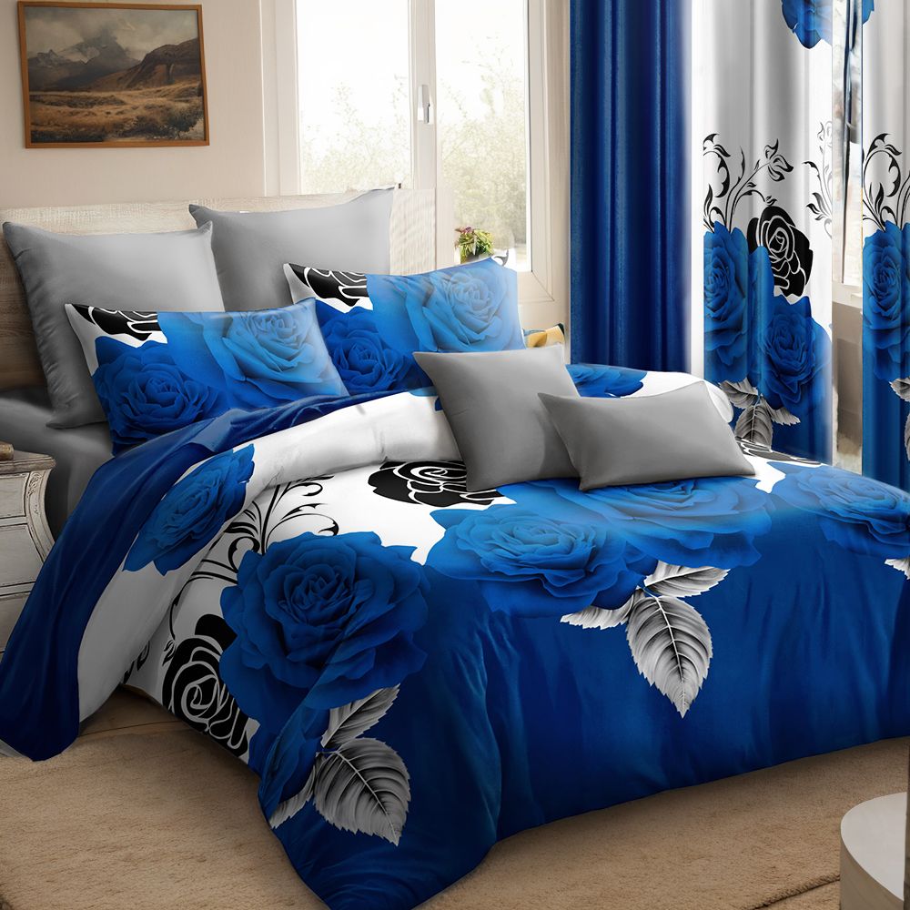 Blue Rose 9-Piece Bedspread & Curtain Set — Queen/King/Cal King, view 7