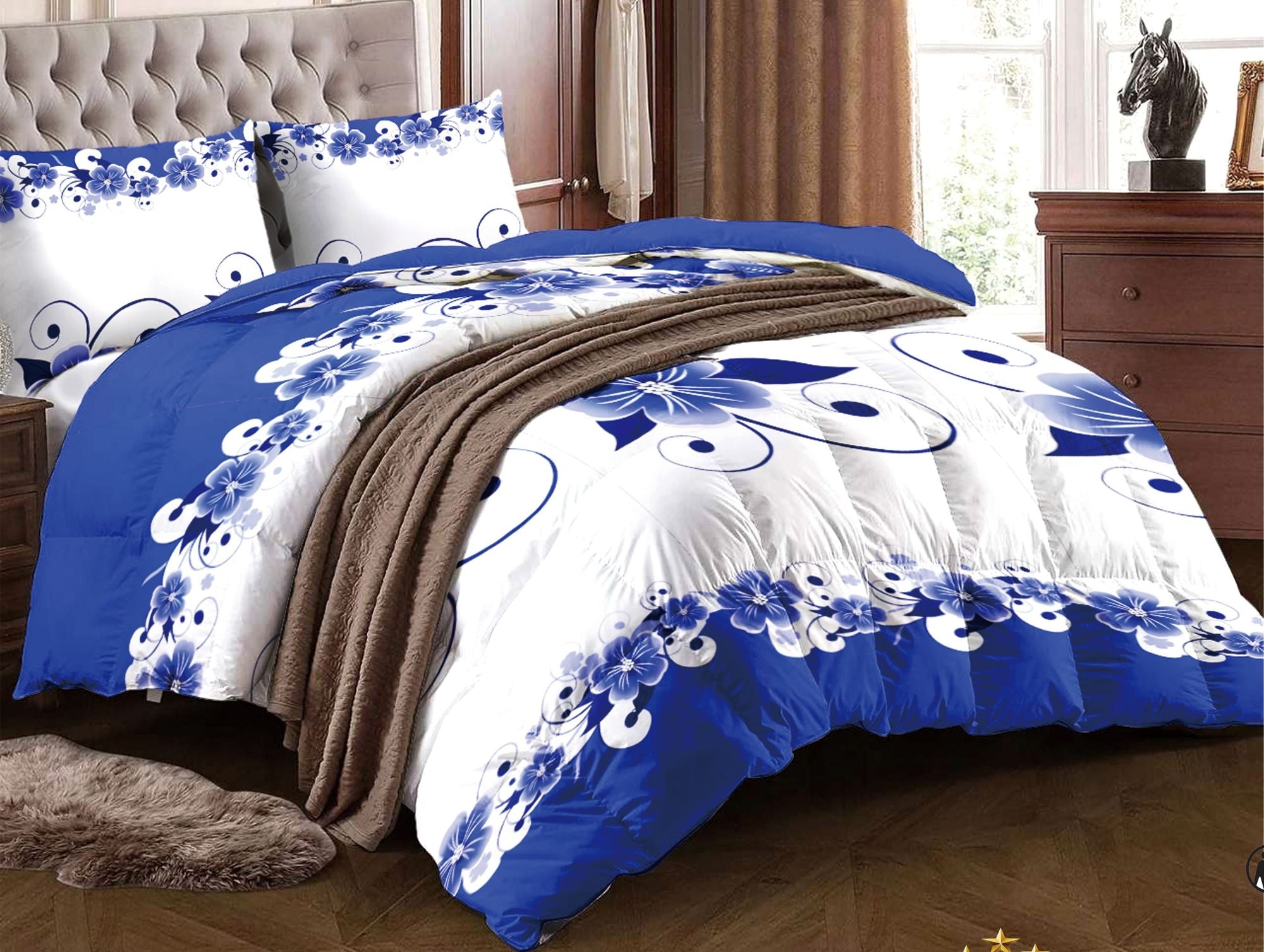 Blue & White Floral Duvet Cover Set — 3 Piece Microfiber, view 3