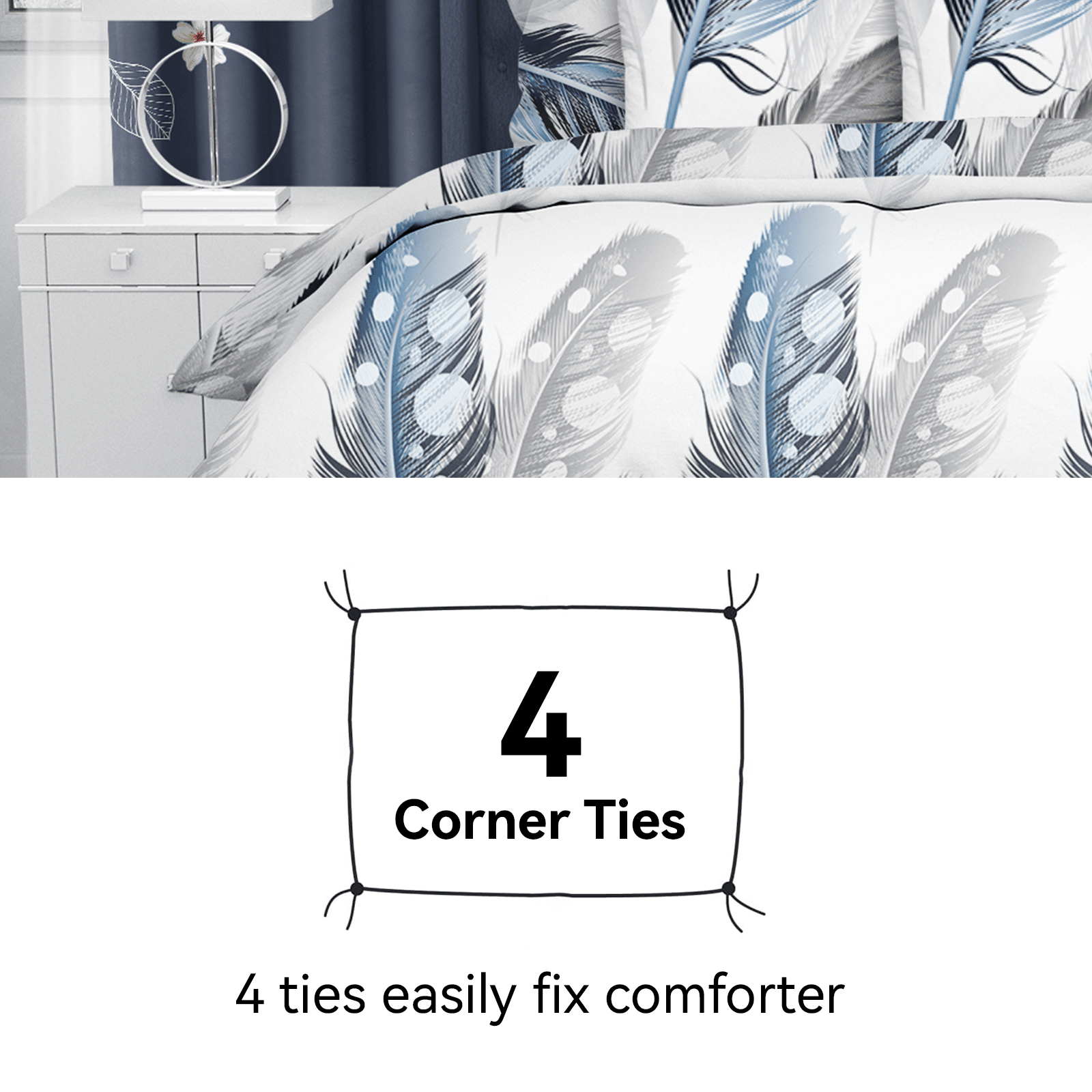 Blue & White Floral Duvet Cover Set — 3 Piece Microfiber, view 6