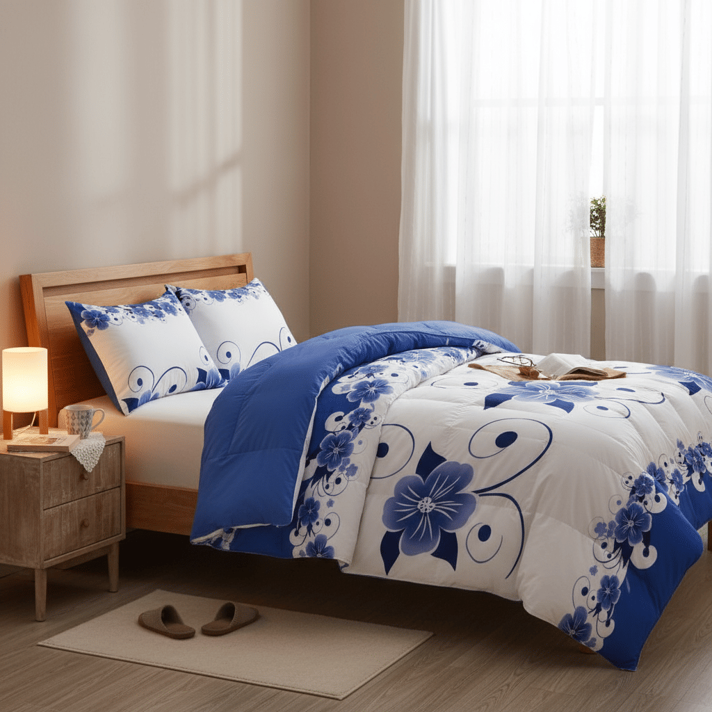 Blue & White Floral Duvet Cover Set — 3 Piece Microfiber