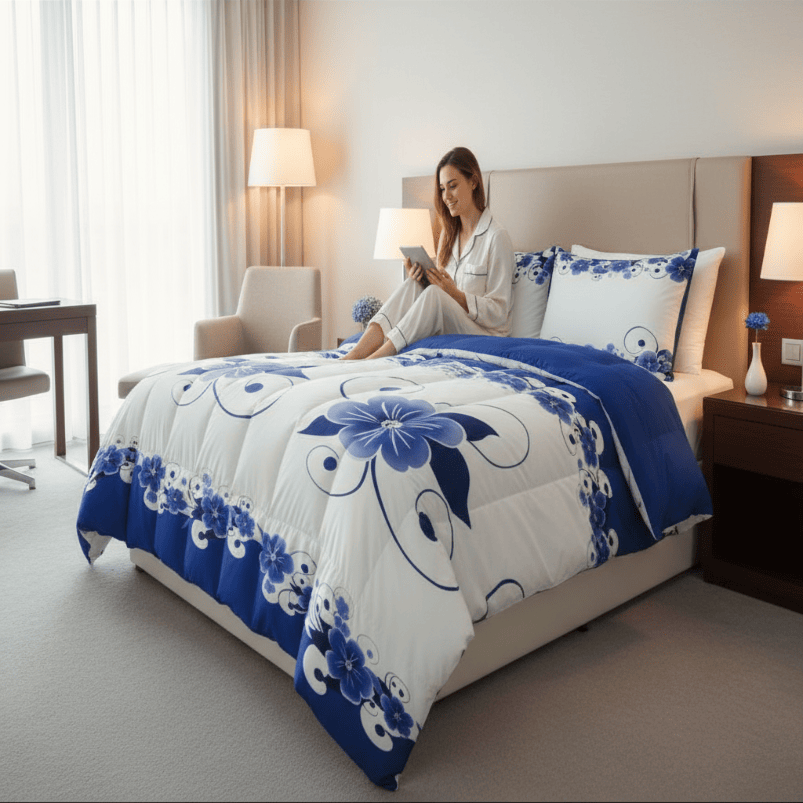 Blue & White Floral Duvet Cover Set — 3 Piece Microfiber, view 2