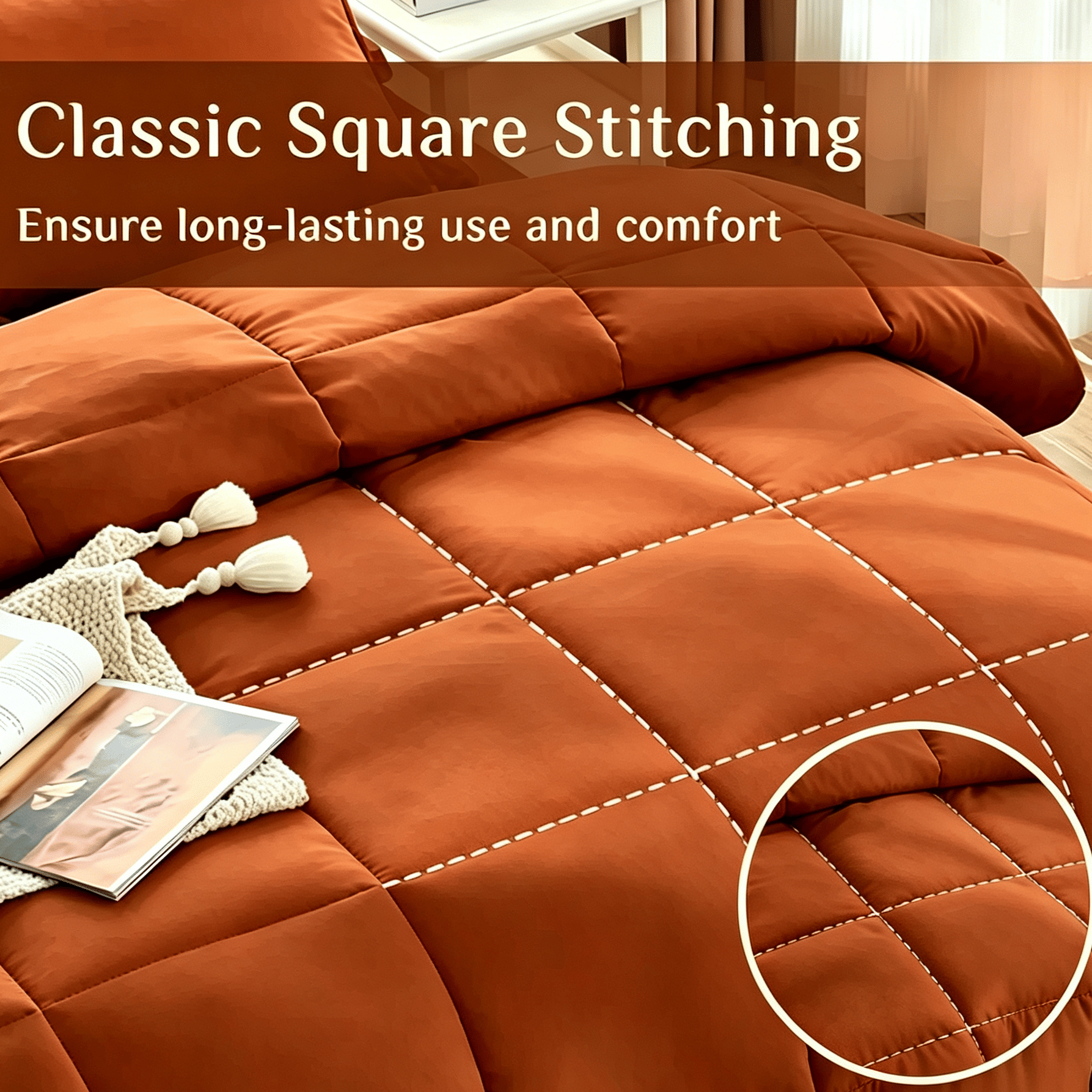 Burnt Orange Comforter Set with Shams — Twin, Queen, King
