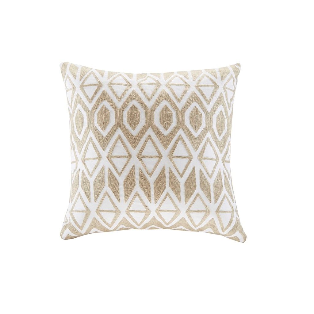 Embroidered Oblong Throw Pillow 12x20" — Taupe Bands, Tassel Corners