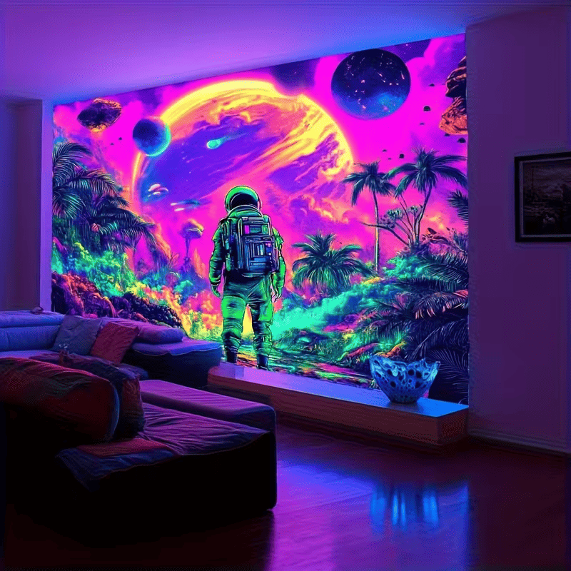 Astronaut UV Blacklight Tapestry - Glow in the Dark Space Wall Art