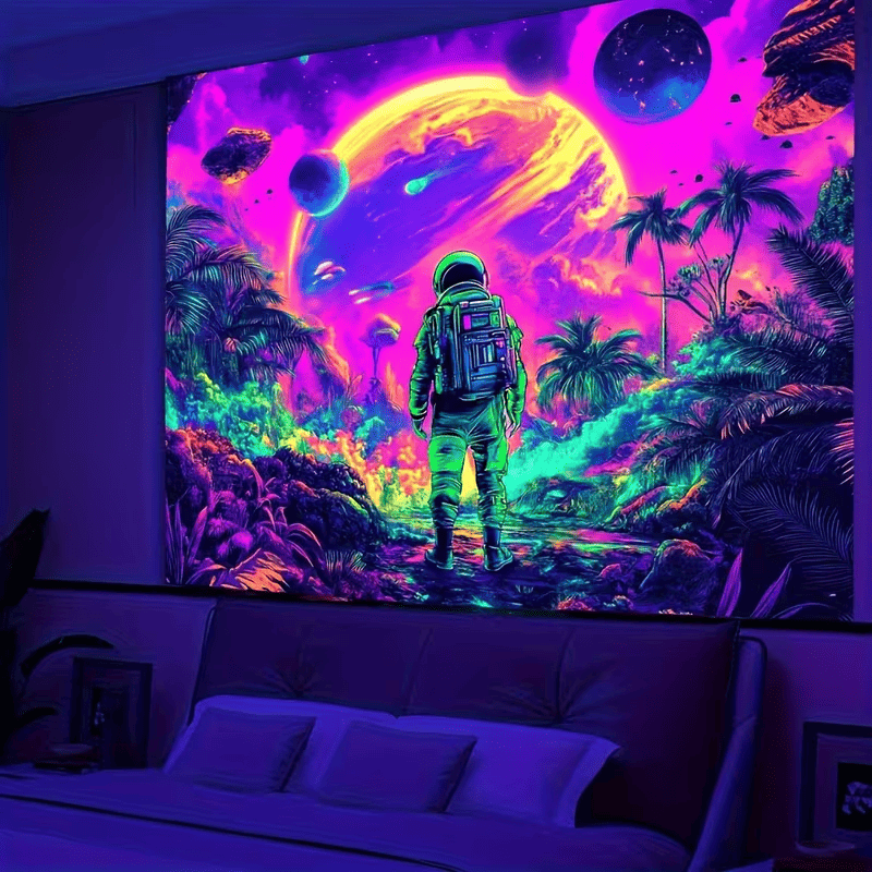Astronaut UV Blacklight Tapestry - Glow in the Dark Space Wall Art, view 6