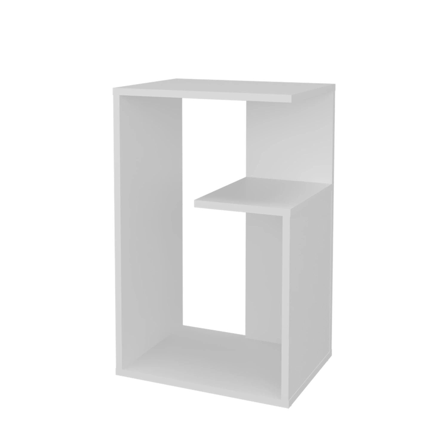 Sculptural White Side Table with Staggered Open Shelving, view 4