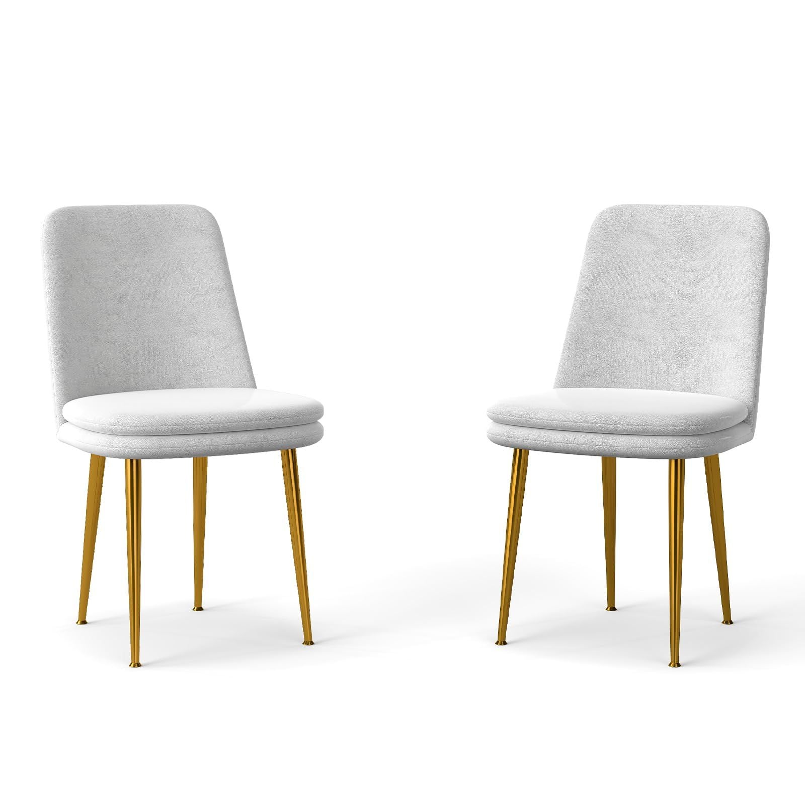 Mid-Century Modern Dining Chairs, Set of 2 — Light Grey Fabric, Gold Legs