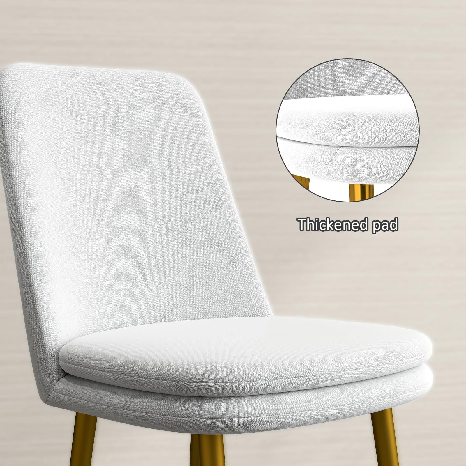 Mid-Century Modern Dining Chairs, Set of 2 — Light Grey Fabric, Gold Legs, view 7