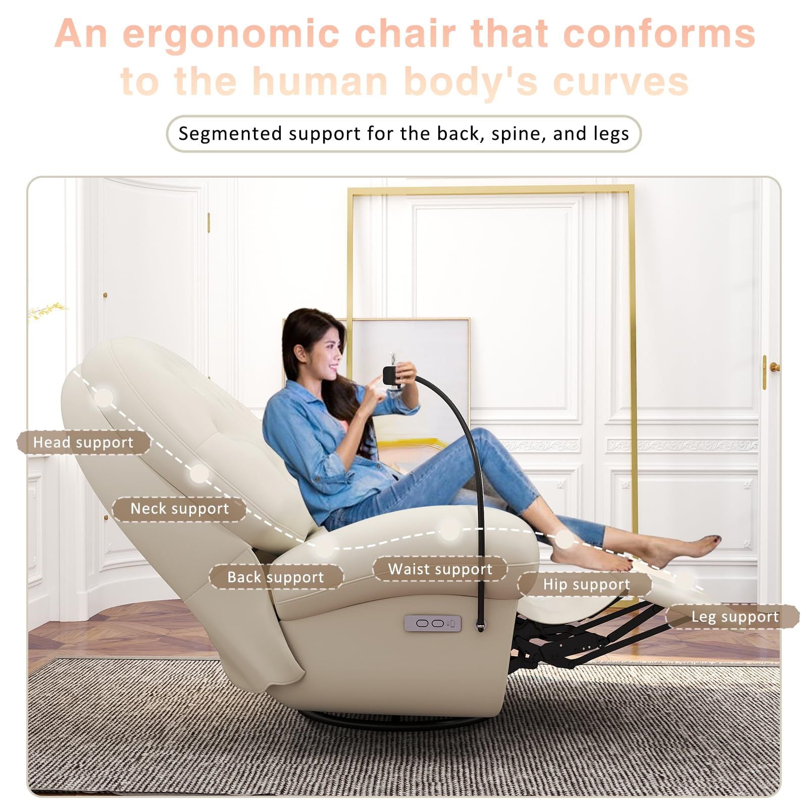 Power Swivel Rocker Recliner Chair with USB Ports & Phone Holder, view 5