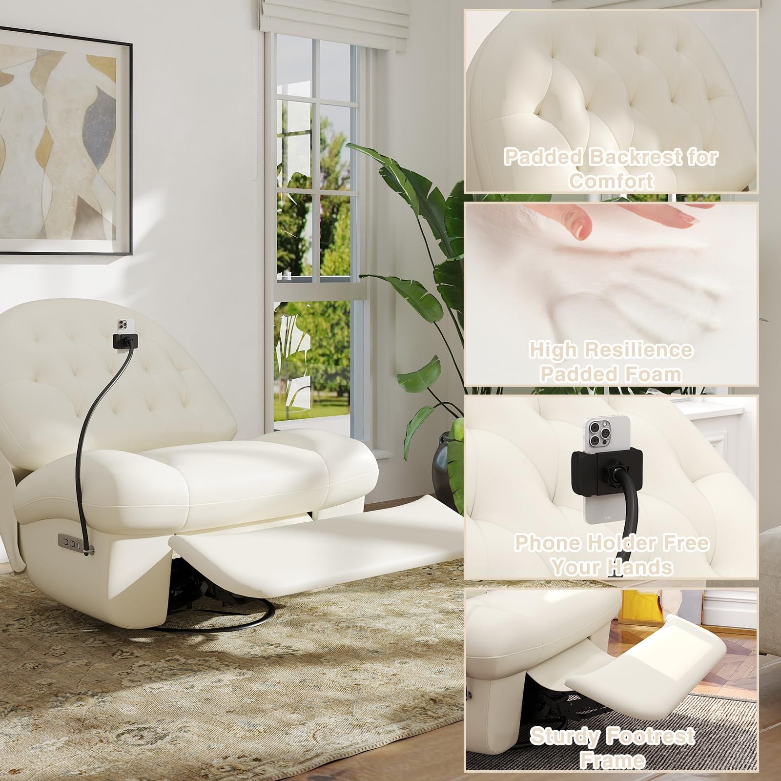 Power Swivel Rocker Recliner Chair with USB Ports & Phone Holder, view 7