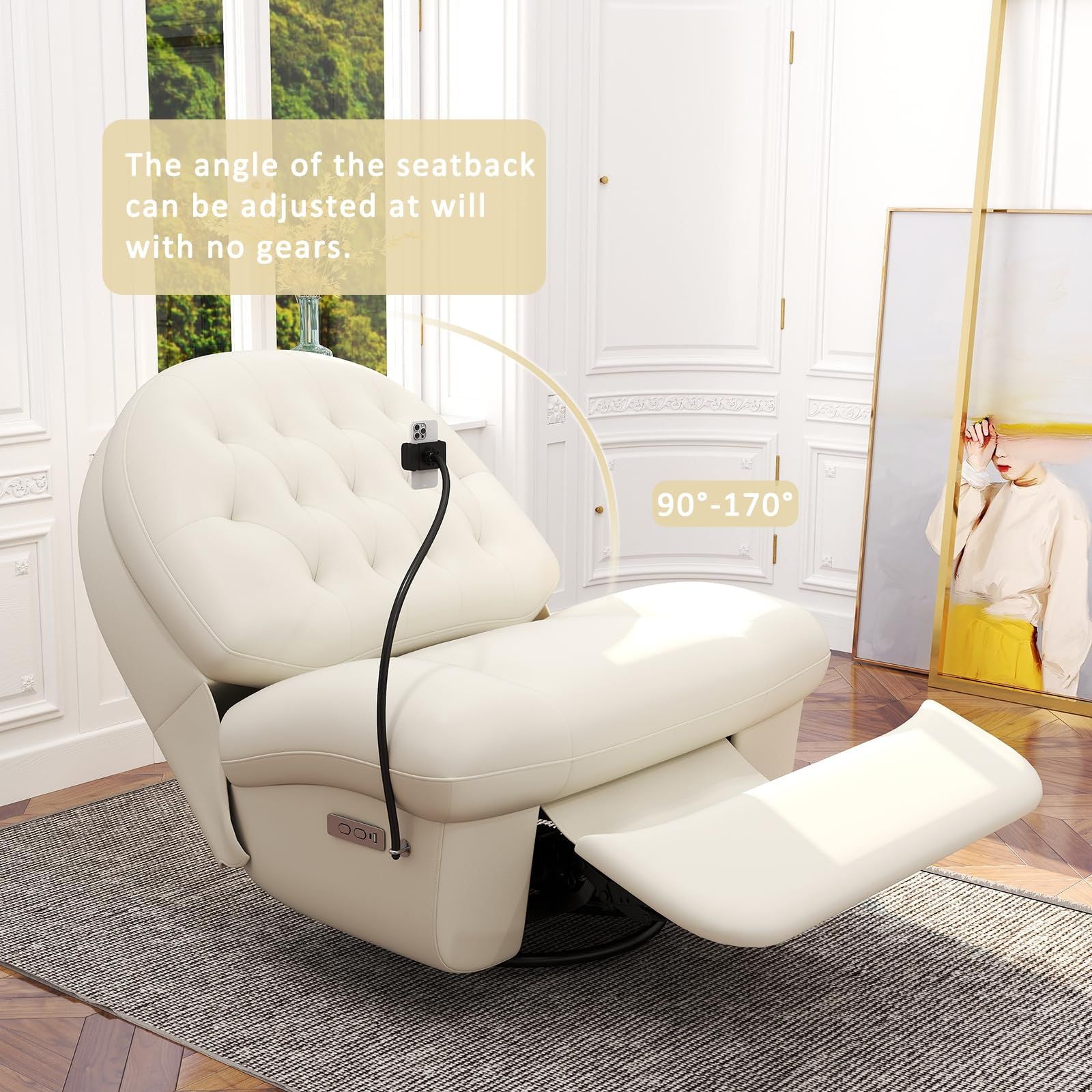 Power Swivel Rocker Recliner Chair with USB Ports & Phone Holder, view 8