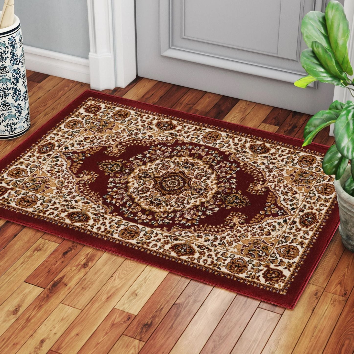 Red Medallion Area Rug, 2 ft. x 3 ft. — Traditional Entryway Accent