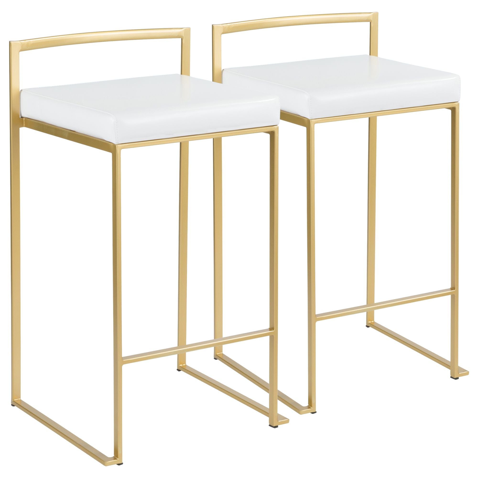 Gold Counter Stool Set of 2 — White Faux Leather, Stackable, view 2