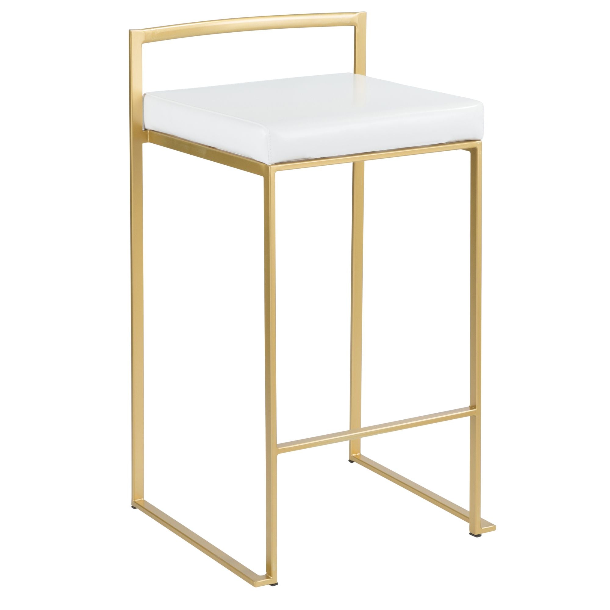 Gold Counter Stool Set of 2 — White Faux Leather, Stackable, view 3