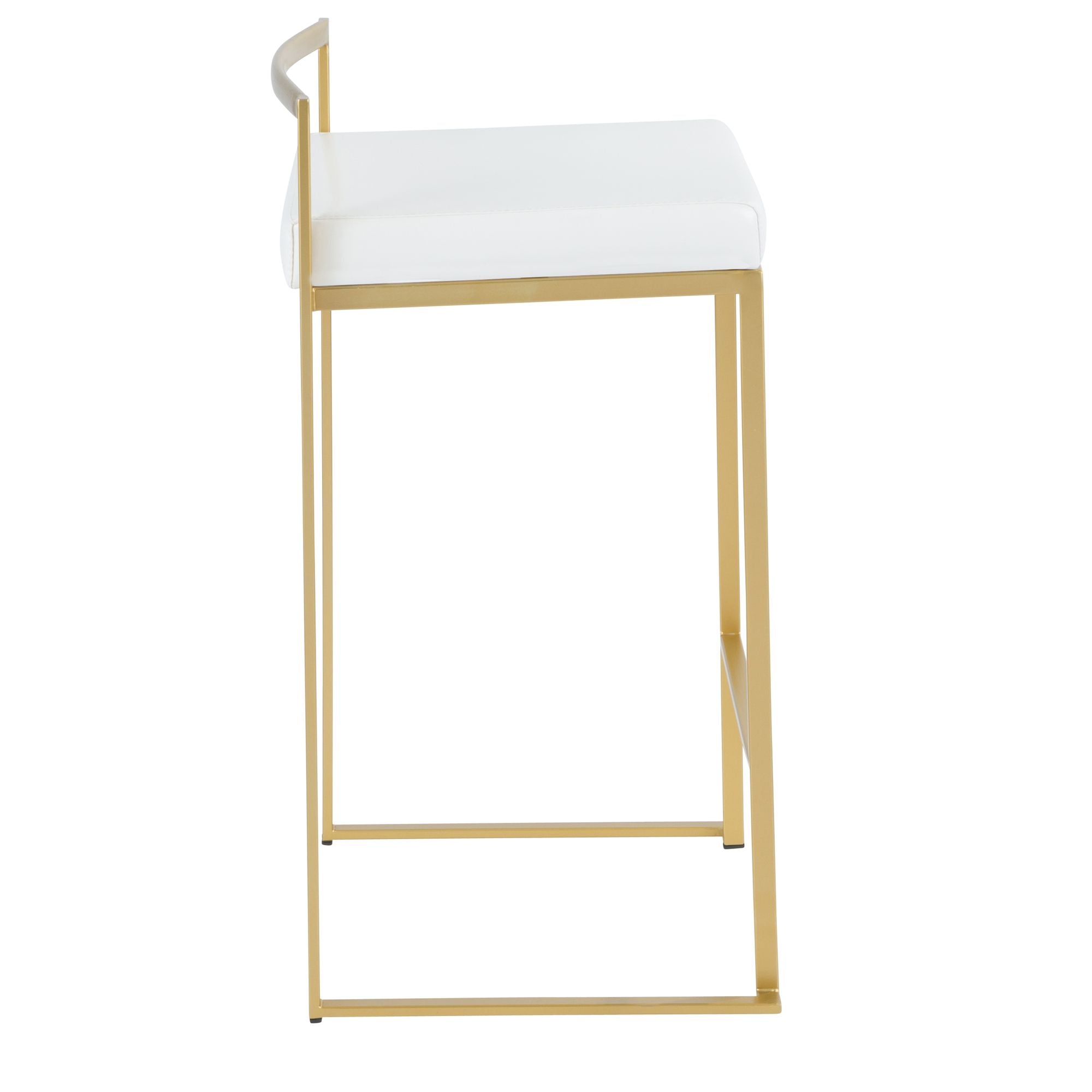 Gold Counter Stool Set of 2 — White Faux Leather, Stackable, view 4