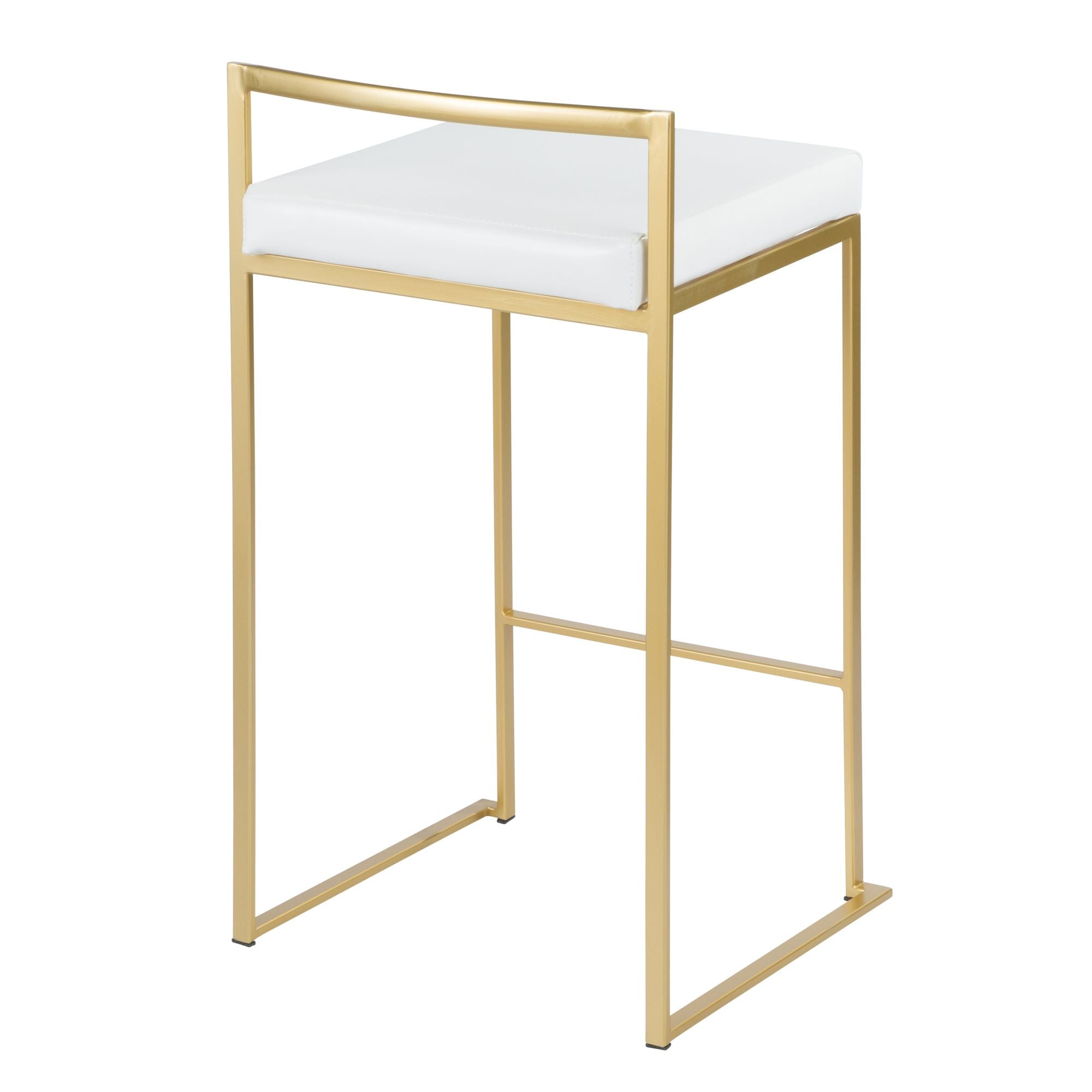 Gold Counter Stool Set of 2 — White Faux Leather, Stackable