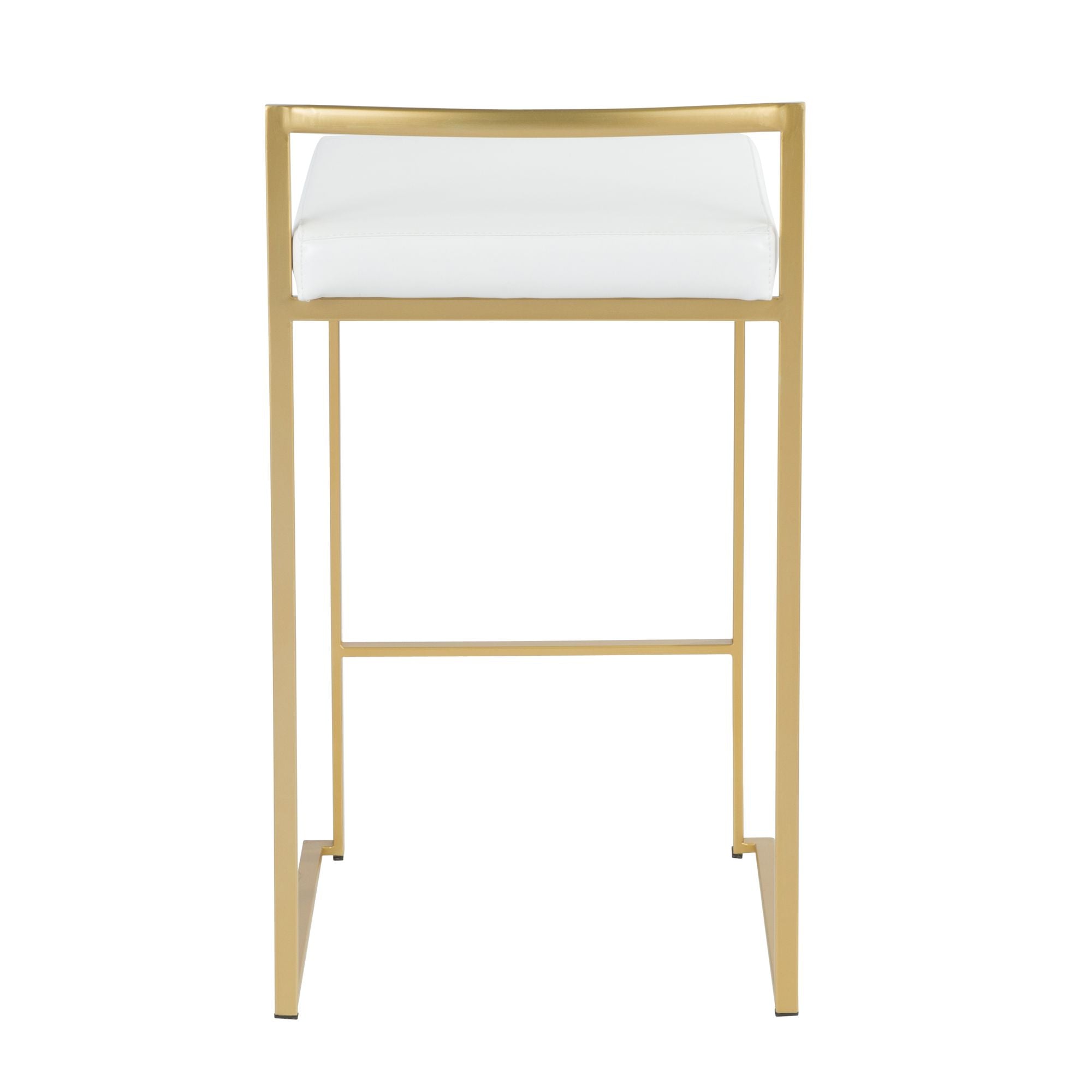 Gold Counter Stool Set of 2 — White Faux Leather, Stackable, view 5