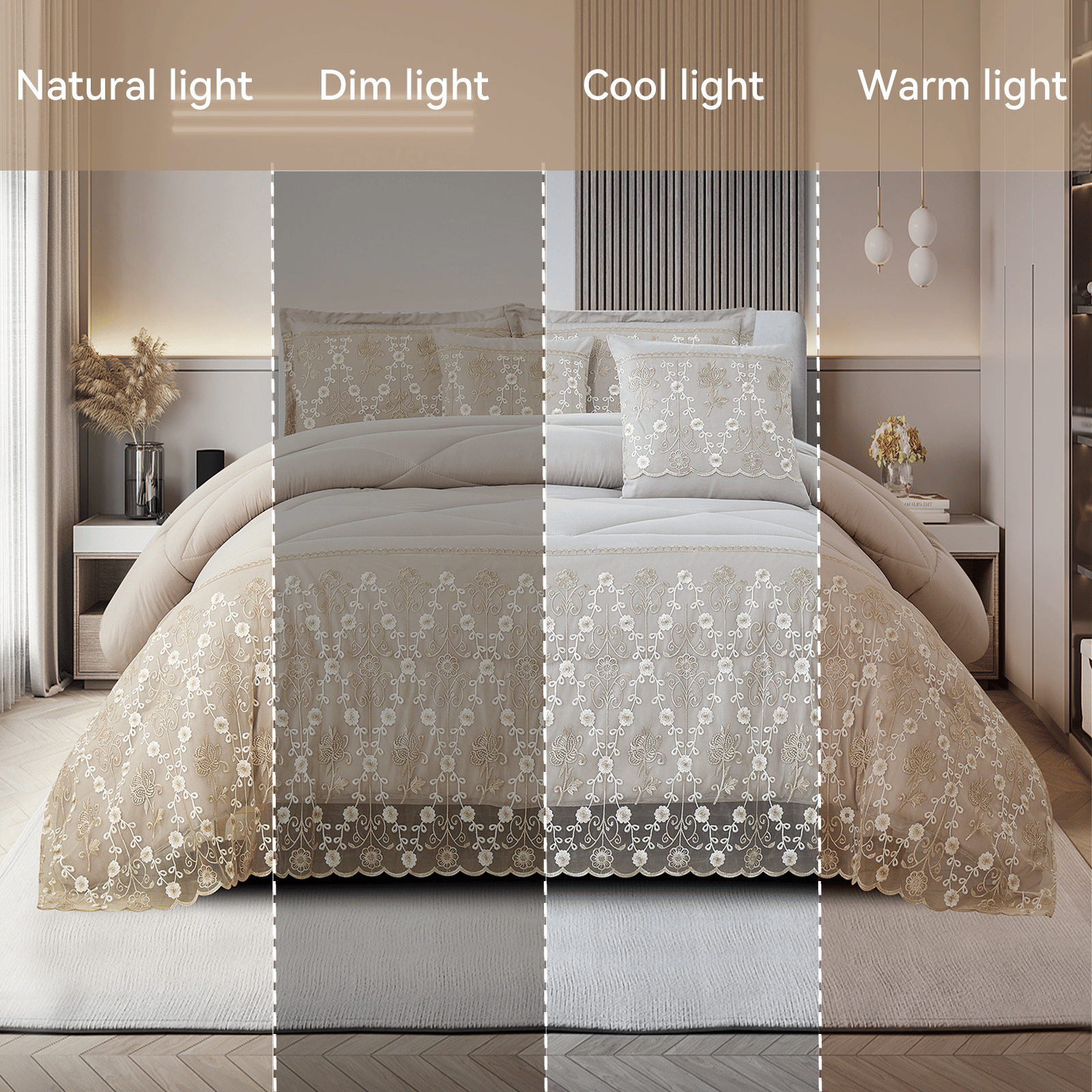 Lace Embroidered Quilted Comforter Set, 3-Piece with Pillow Shams, view 7