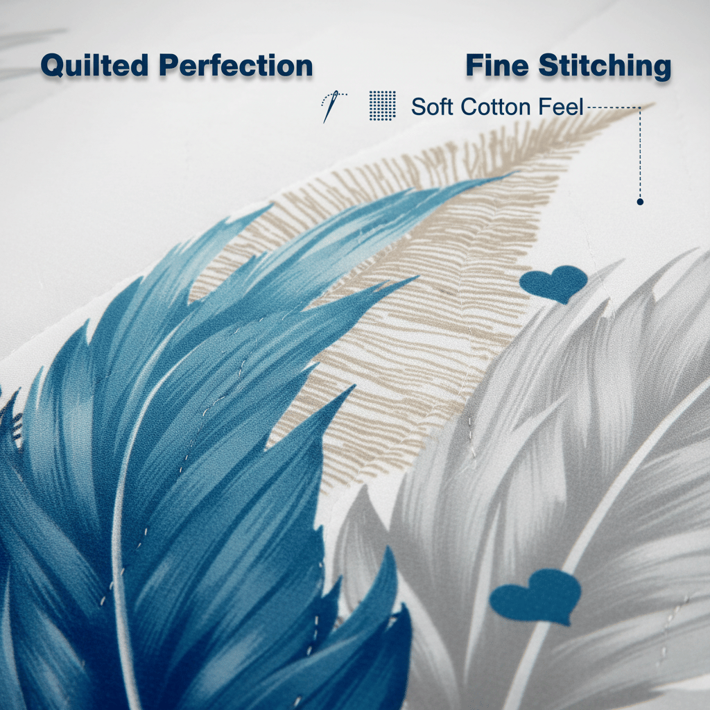 Reversible Blue Feather Quilt Set - 3-Piece Bedspread & Shams, view 8