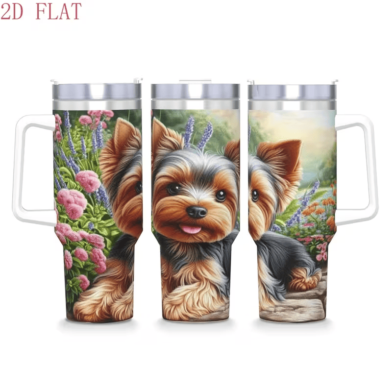 Yorkshire Terrier Tumbler with Handle — Insulated Stainless Steel Cup
