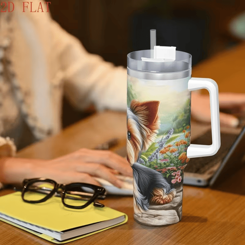 Yorkshire Terrier Tumbler with Handle — Insulated Stainless Steel Cup, view 2