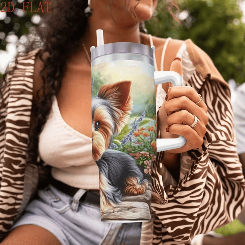 Yorkshire Terrier Tumbler with Handle — Insulated Stainless Steel Cup, view 3