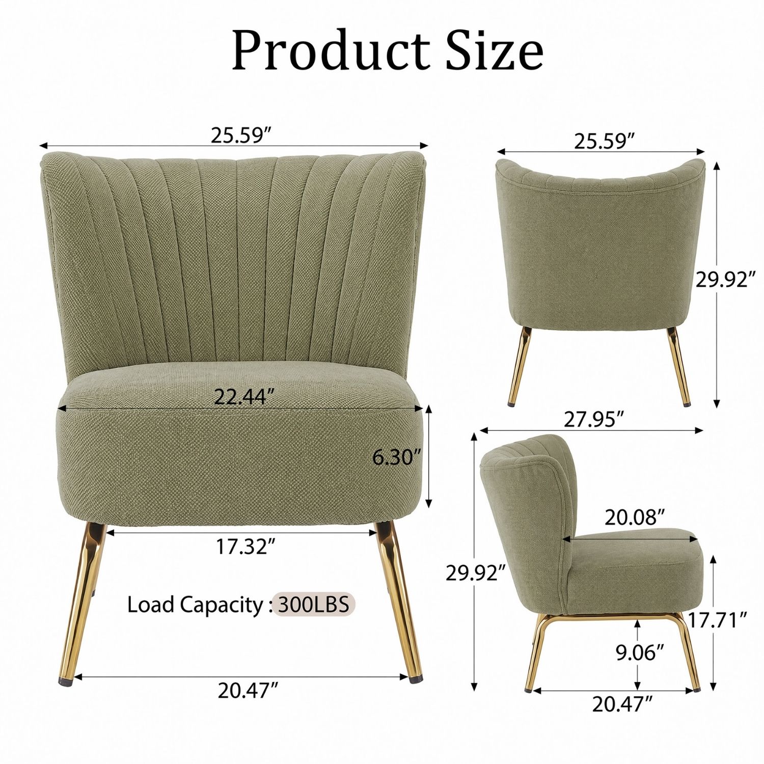 Channel Tufted Accent Chair with Gold Metal Legs, Armless Compact Seat, view 4
