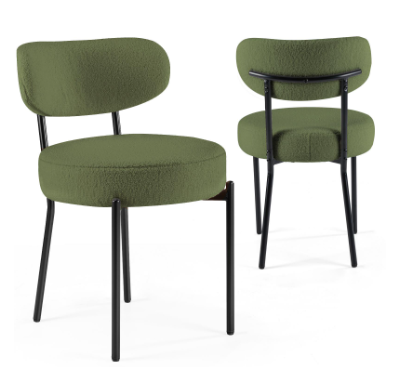 Set of 2 Boucle Chairs with Extra-Thick Cushion & Curved Back