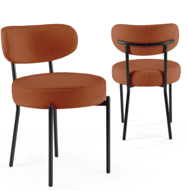 Set of 2 Boucle Chairs with Extra-Thick Cushion & Curved Back, view 2