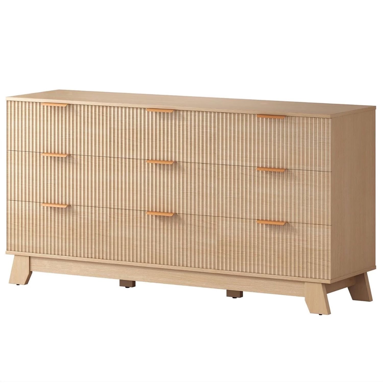 9-Drawer Fluted Wood Dresser, 57" Wide Mid-Century Storage, view 2