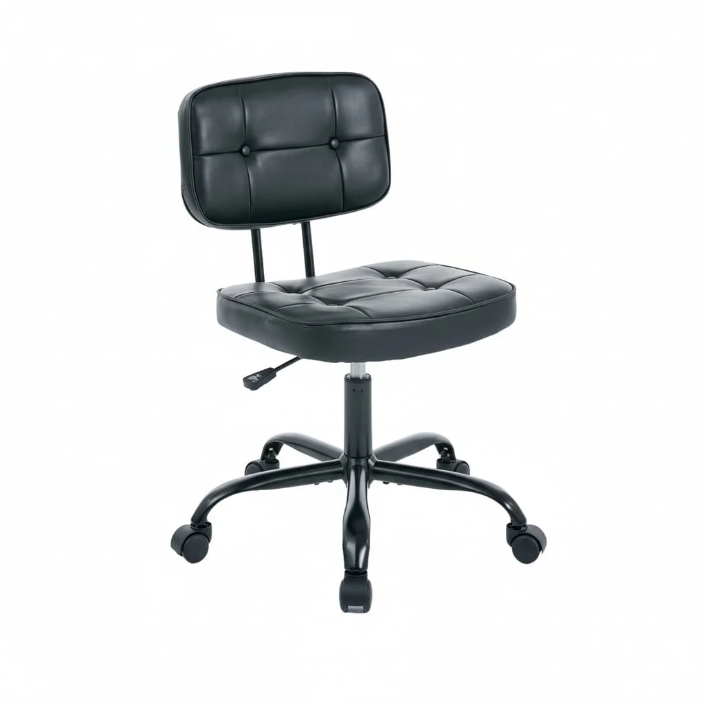 Armless PU Leather Office Chair with Thick Cushion & Casters