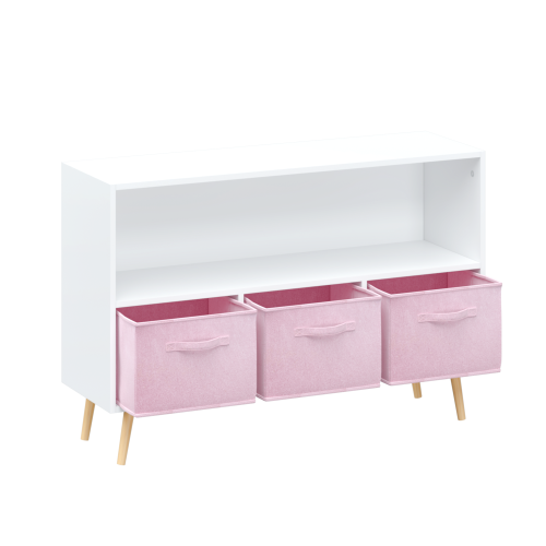 Kids Bookcase with 3 Pink Fabric Drawers — White Toy Storage Shelf, view 4