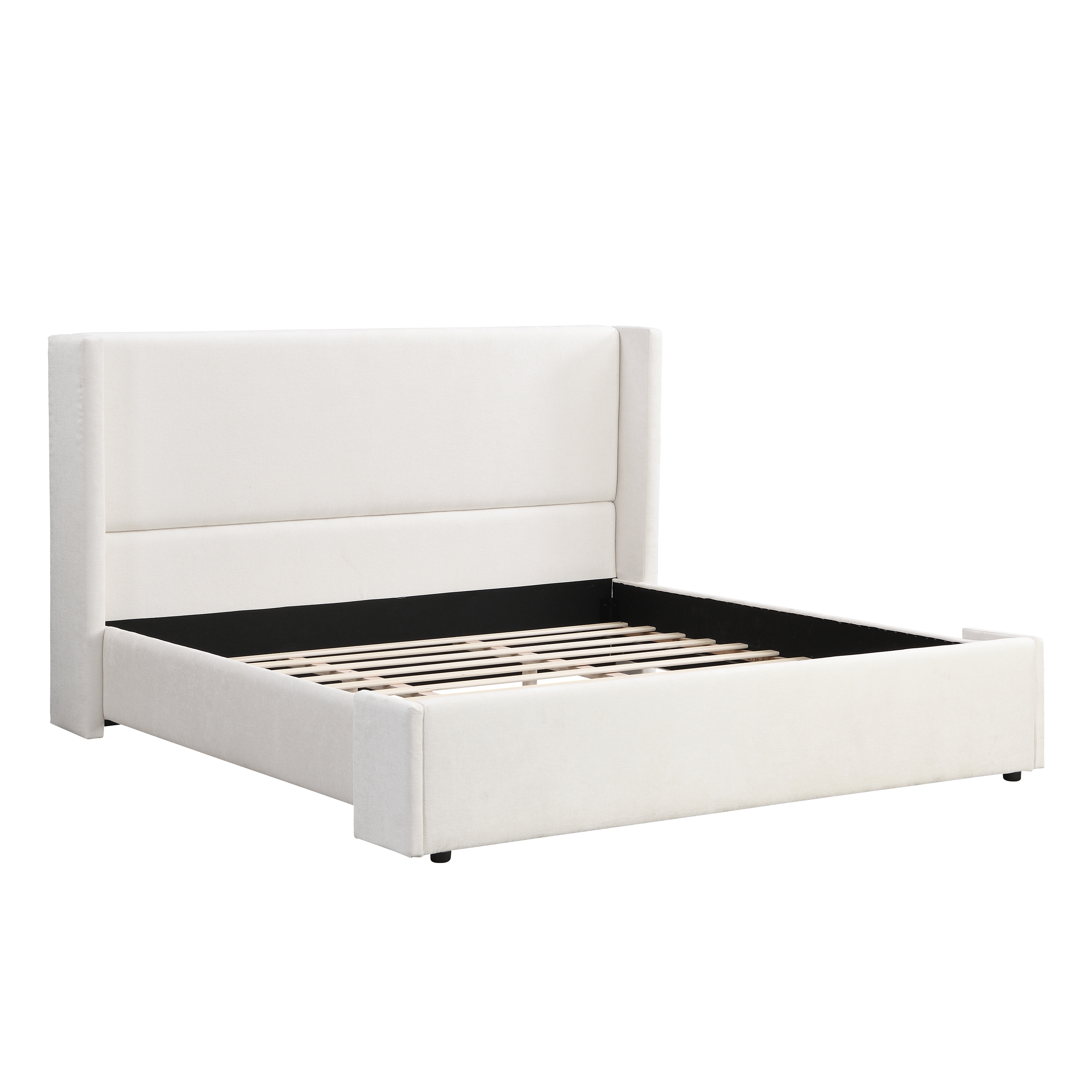 King Upholstered Platform Bed With Tall Wingback Headboard, White, view 2