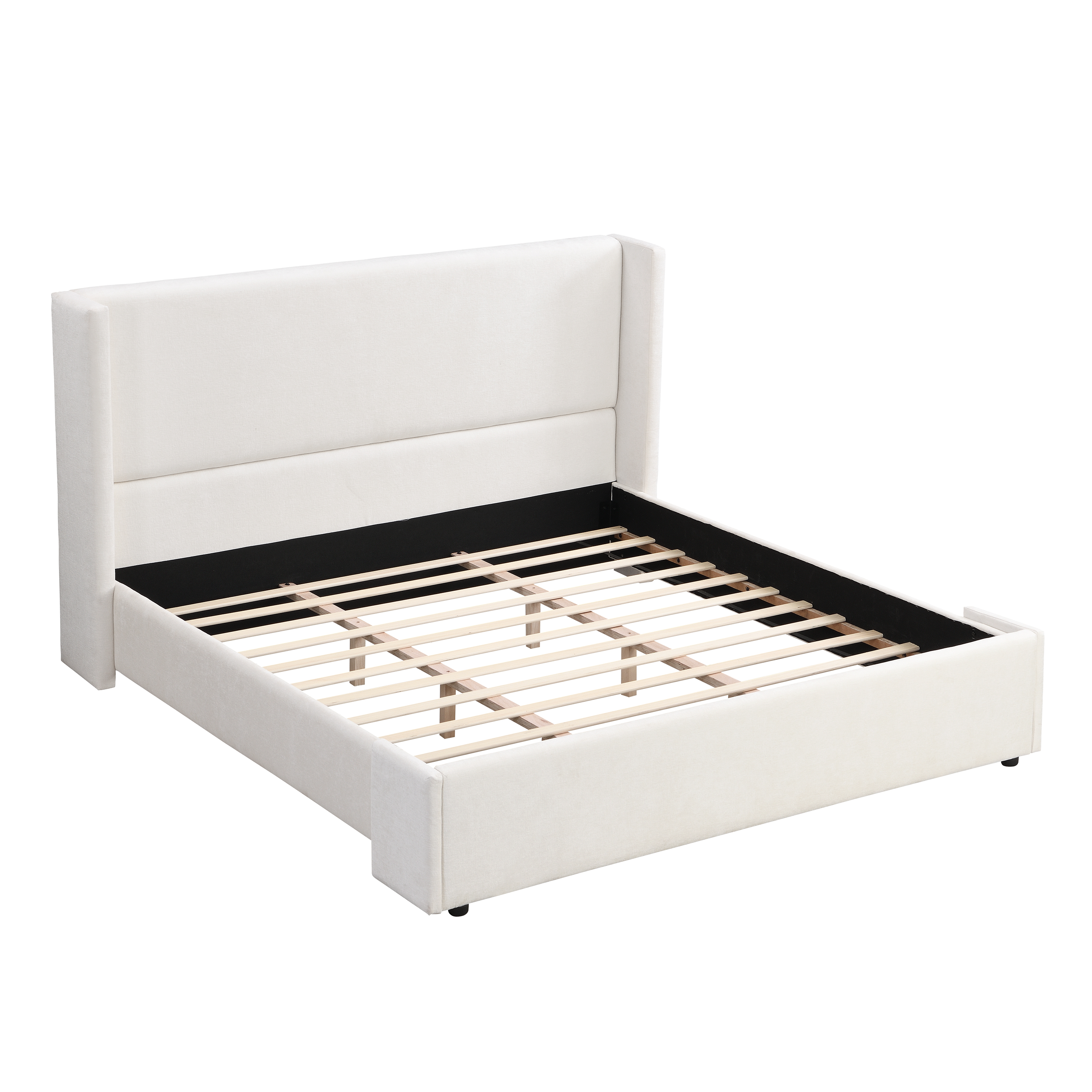 King Upholstered Platform Bed With Tall Wingback Headboard, White, view 4
